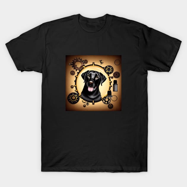 Steampunk Black Lab and Broken Gears T-Shirt by ArtistsQuest